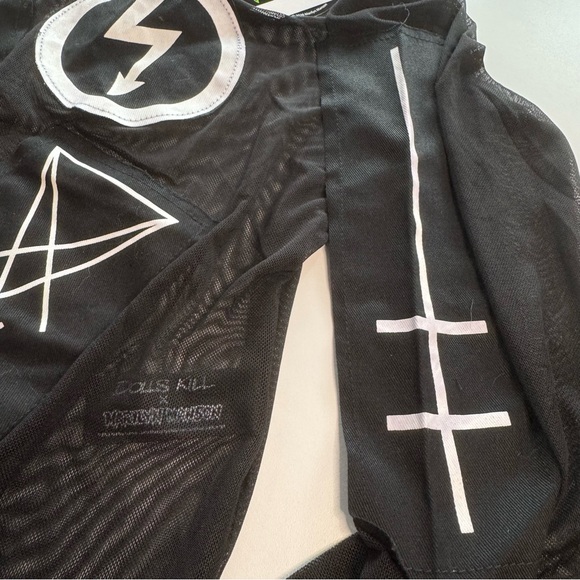 Dolls Kill x Marilyn Manson Mesh Top with Graphic Patches - Picture 3 of 8